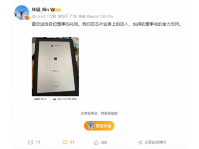 小米2025Q1財報亮相，雷軍贈董事限量版玄戒O1芯片