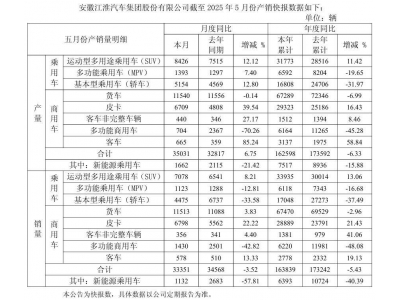 江淮汽車5月新能源銷量大跌近六成，市場面臨挑