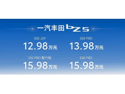 一汽豐田bZ5純電轎跑SUV上市，售12.98萬起，搭載比