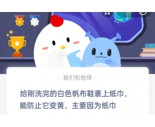 給剛洗完的白色帆布鞋裹上紙巾,能防止它變黃