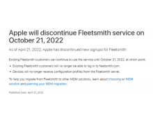蘋果將于 10 月 21 日停止 Fleetsmith 企業設備管理服
