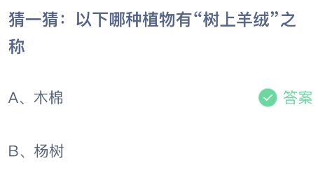 以下哪種植物有“樹上羊絨”之稱?螞蟻莊園今日答案最新6.7