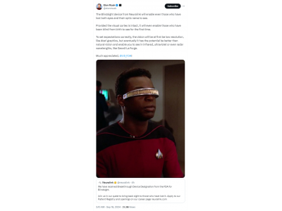 馬斯克腦機接口公司盲視項目獲醫療器械認證: