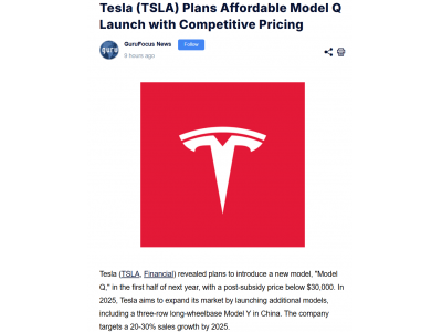 狙擊小米YU7!特斯拉入門級SUV明年發 售價16萬出