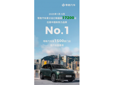 中國新勢力品牌No.1！零跑1月-5月累計出口銷量超