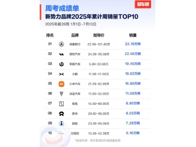 中國造車新勢力2025年累計銷量排名：鴻蒙險勝理