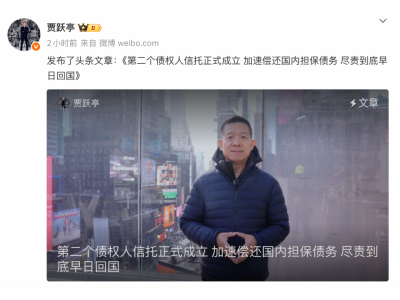 賈躍亭發(fā)文:加速償還國內(nèi)擔保債務 盡早回國